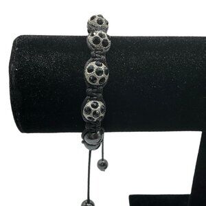 Black Hematite & Shamballa Bead Adjustable Bracelet